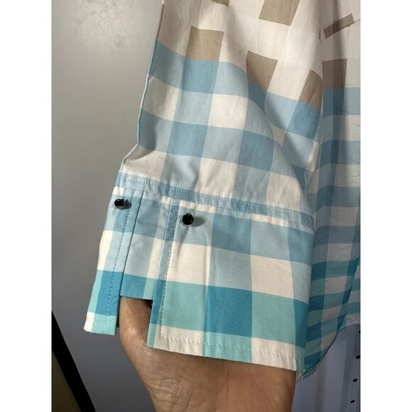 MING WANG Women's Two Piece Gingham Cotton Poplin Skirt Set Blue/Tan Size Small - Picture 7 of 16